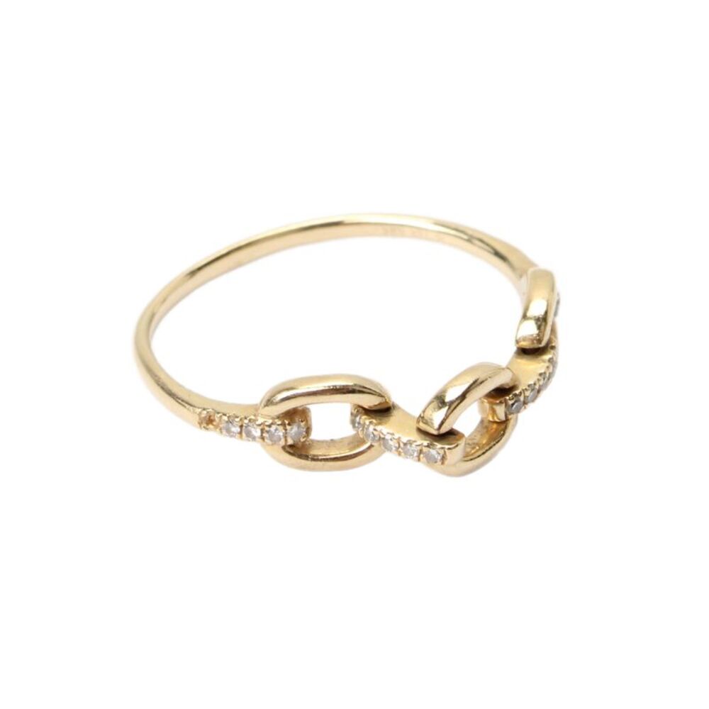 Designer Womens 14K Yellow Gold Diamond Chain Link Ring Sz 6.25 1.3g